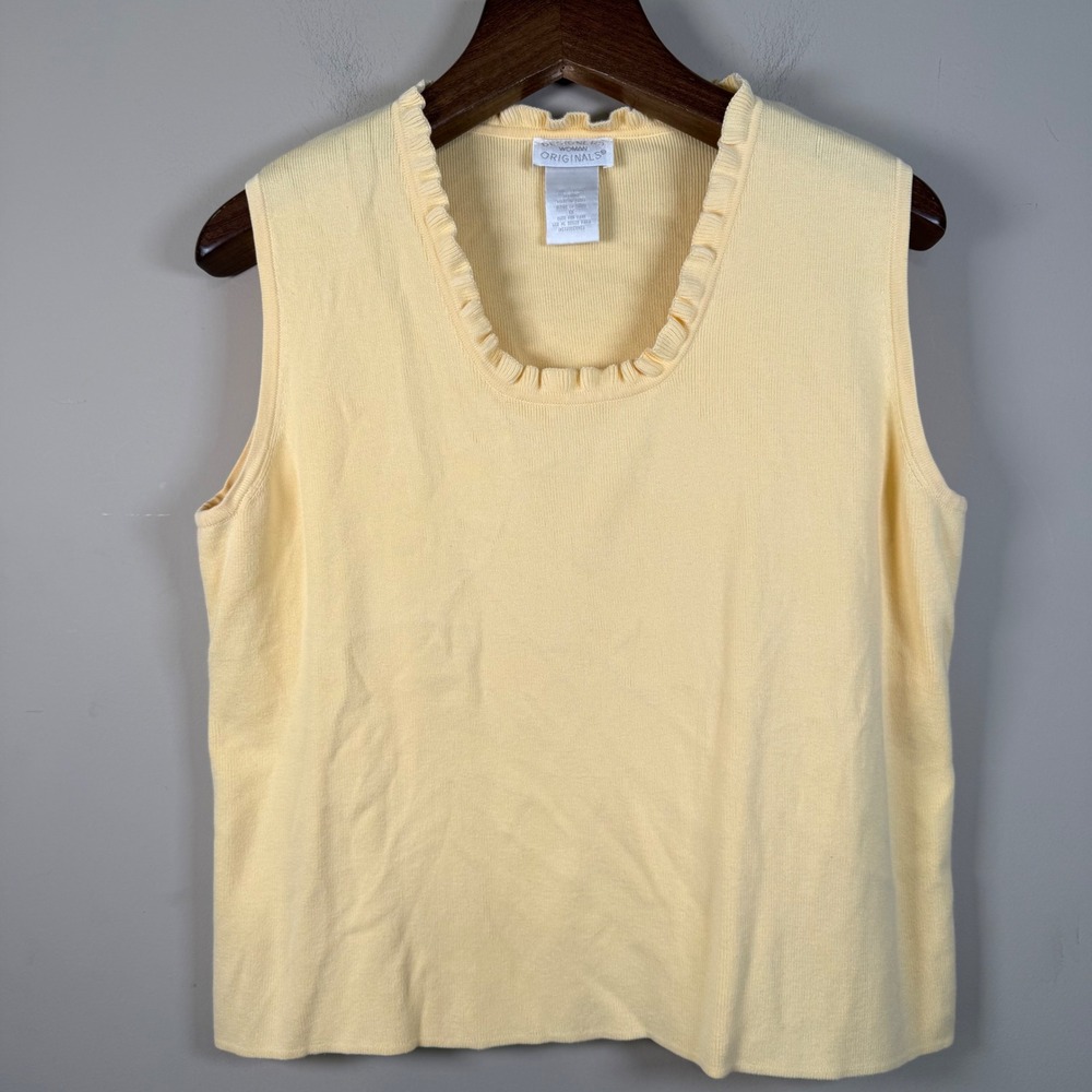 Designer Originals VTG Butter Yellow  Sleeveless Ruffle Neck Crop Sweater 1X